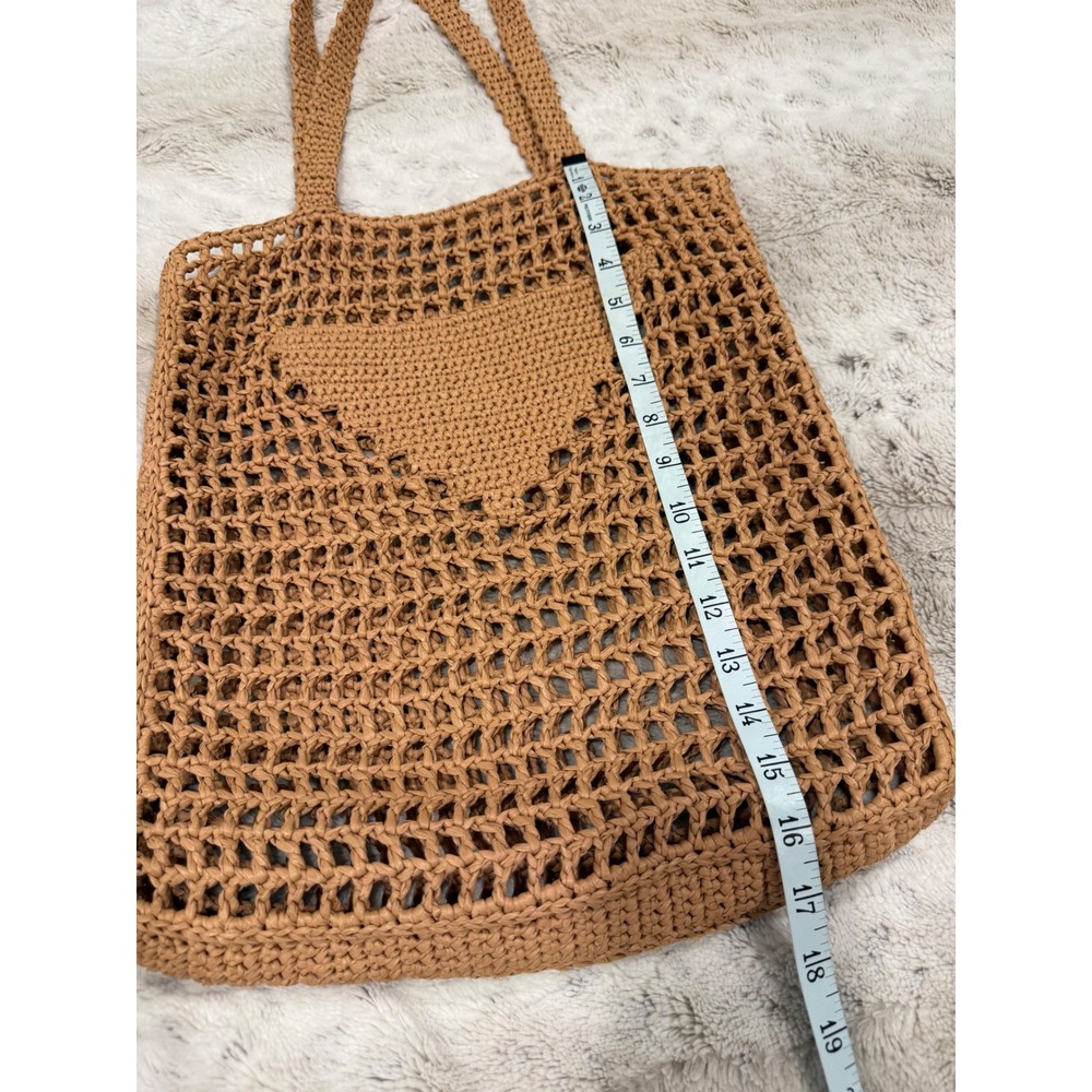 Handmade Raffia Tote Bag Milky Coffee Crochet Knit Tan Bohemian Market Bag - Picture 4 of 5